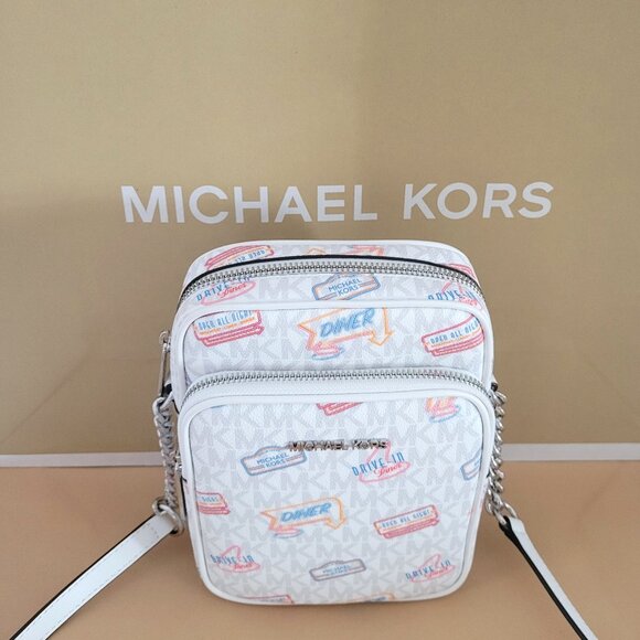 Michael Kors Jet Set Travel Medium NS Chain Crossbody Handbag Optic White Diner - Picture 1 of 7